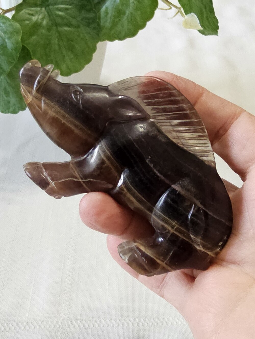 Carved Dark Fluorite Warthog Figurine